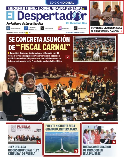 Portada de El Despertador de Quintana Roo del jueves, 4 de diciembre de 2025