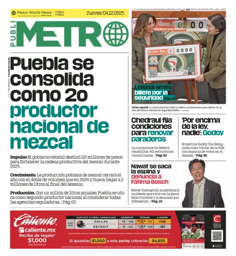 Portada de Publimetro Puebla del jueves, 4 de diciembre de 2025