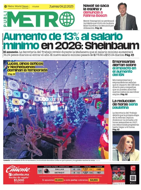 Portada de Publimetro Merida del jueves, 4 de diciembre de 2025
