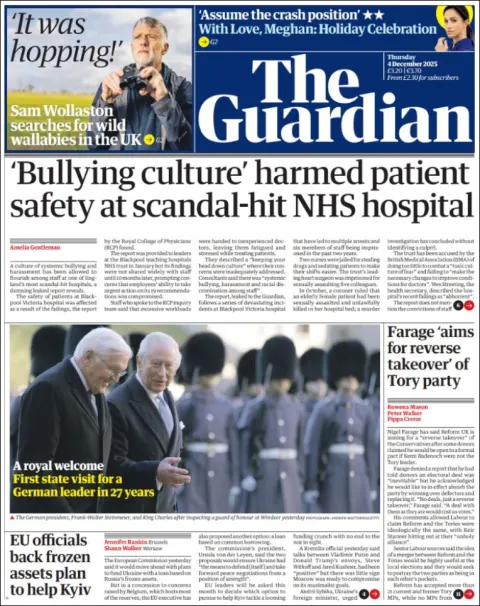 Portada de The Guardian (reino Unido) del jueves, 4 de diciembre de 2025