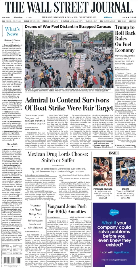 Portada de The Wall Street Journal