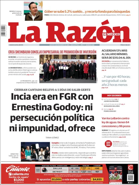 Portada de La Razon del jueves, 4 de diciembre de 2025