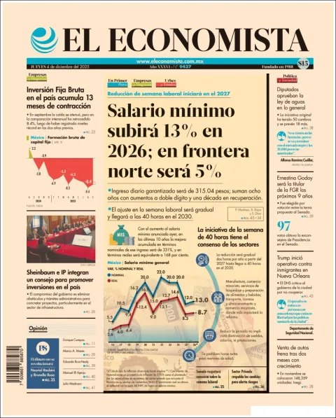 Portada de El Economista del jueves, 4 de diciembre de 2025