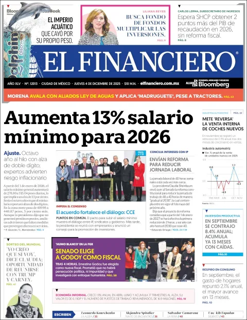 Portada de El Financiero del jueves, 4 de diciembre de 2025