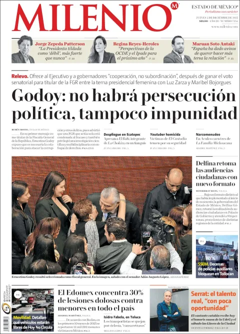 Portada de Milenio Edo de Mexico del jueves, 4 de diciembre de 2025