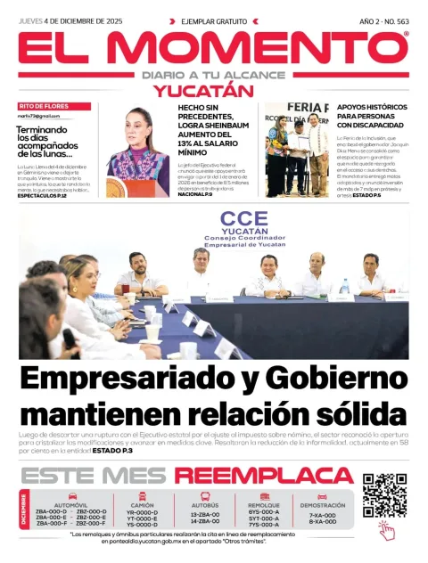 Portada de El Momento Yucatan del jueves, 4 de diciembre de 2025
