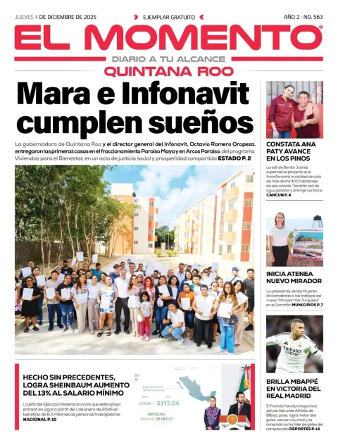 Portada de El Momento Quintana Roo del jueves, 4 de diciembre de 2025