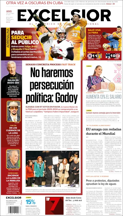 Portada de Excelsior del jueves, 4 de diciembre de 2025