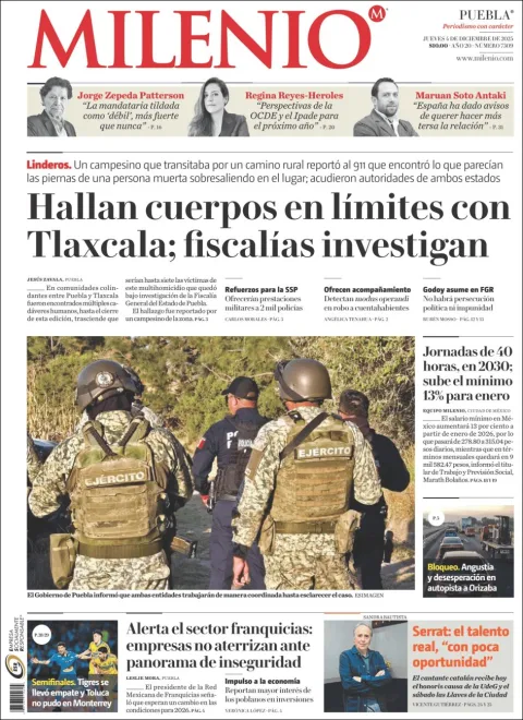 Portada de Milenio Puebla del jueves, 4 de diciembre de 2025