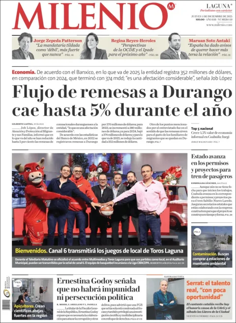 Portada de Milenio Laguna del jueves, 4 de diciembre de 2025
