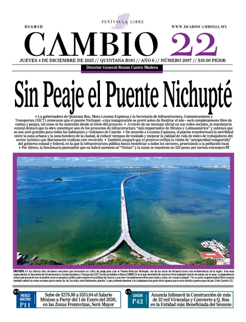 Portada de Diario Cambio 22 (portada) del jueves, 4 de diciembre de 2025