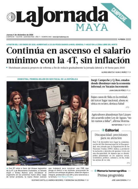 Portada de La Jornada Maya Campeche del jueves, 4 de diciembre de 2025