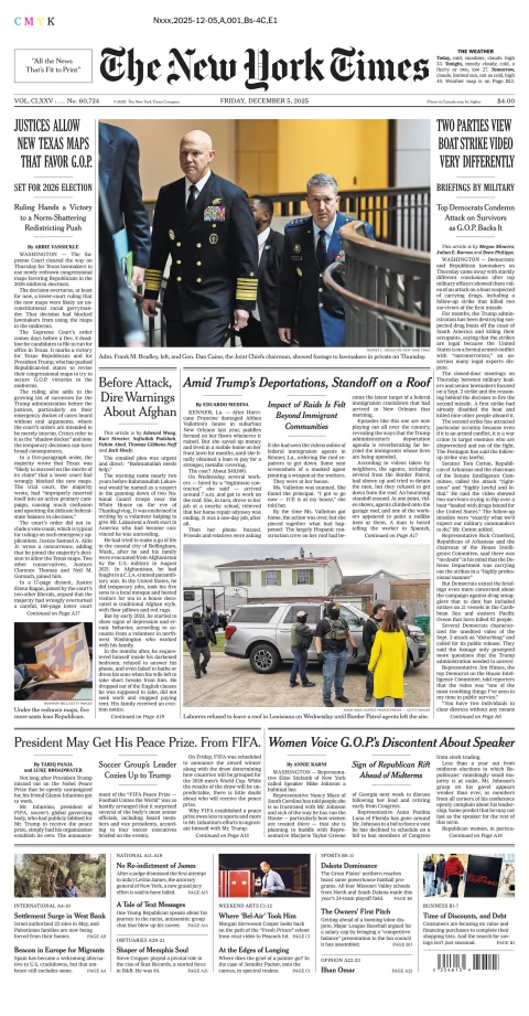 Portada de The New York Times (new York) del viernes, 5 de diciembre de 2025