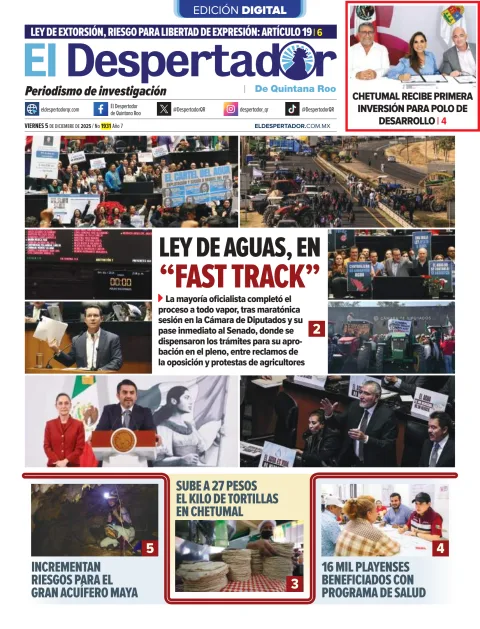 Portada de El Despertador de Quintana Roo del viernes, 5 de diciembre de 2025