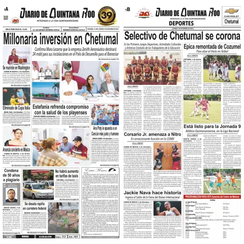 Portada de Diario de Quintana Roo (portada)
