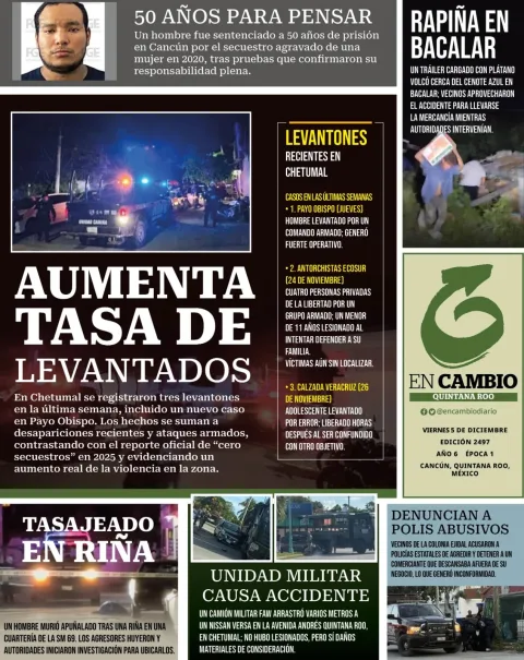 Portada de En Cambio - Quintana Roo (contraportada) del viernes, 5 de diciembre de 2025