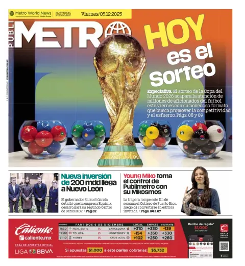 Portada de Publimetro Monterrey del viernes, 5 de diciembre de 2025