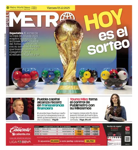 Portada de Publimetro Puebla del viernes, 5 de diciembre de 2025