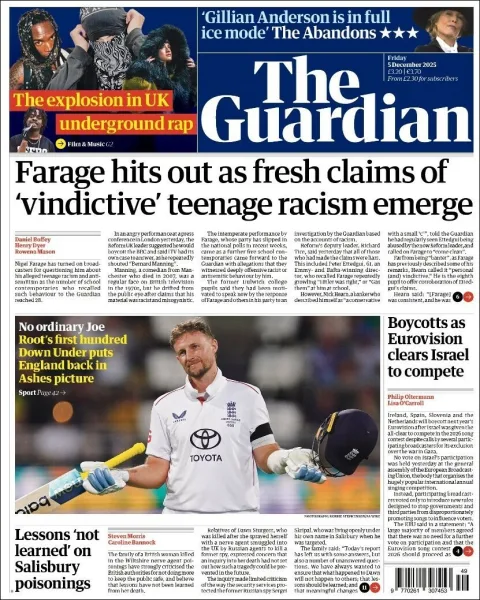 Portada de The Guardian (reino Unido) del viernes, 5 de diciembre de 2025