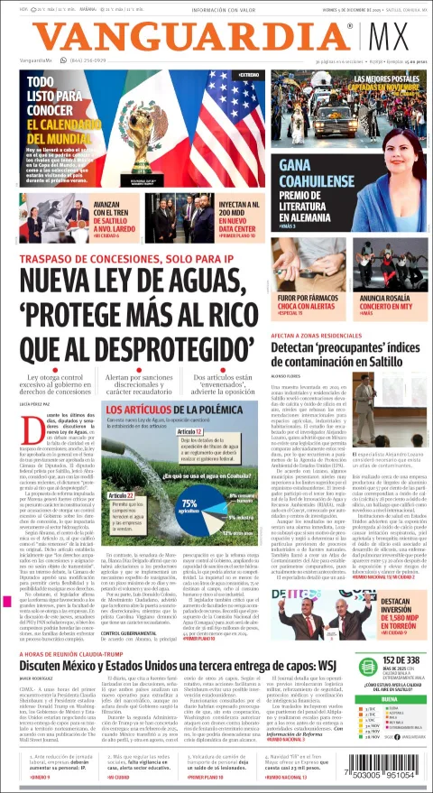 Portada de Vanguardia del viernes, 5 de diciembre de 2025