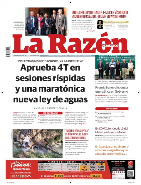 Portada de La Razon del viernes, 5 de diciembre de 2025