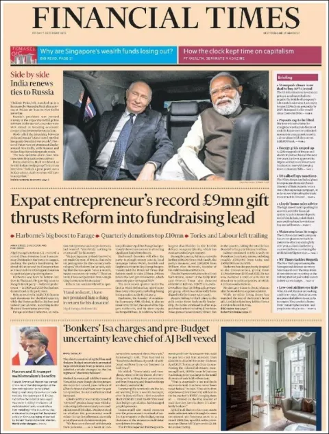 Portada de Financial Times del viernes, 5 de diciembre de 2025