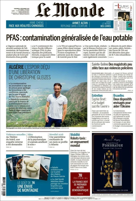 Portada de Le Monde del viernes, 5 de diciembre de 2025