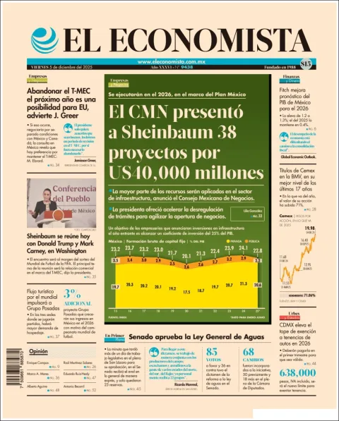 Portada de El Economista del viernes, 5 de diciembre de 2025