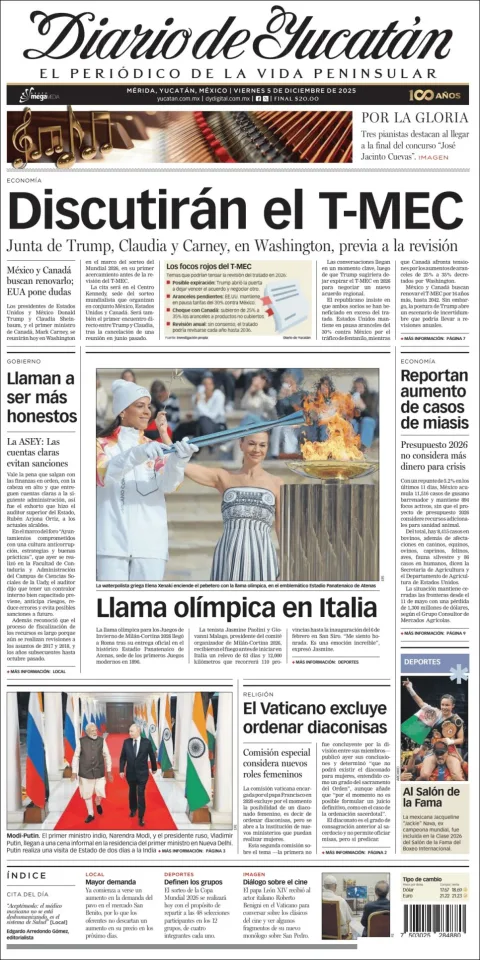 Portada de Diario de Yucatán del viernes, 5 de diciembre de 2025