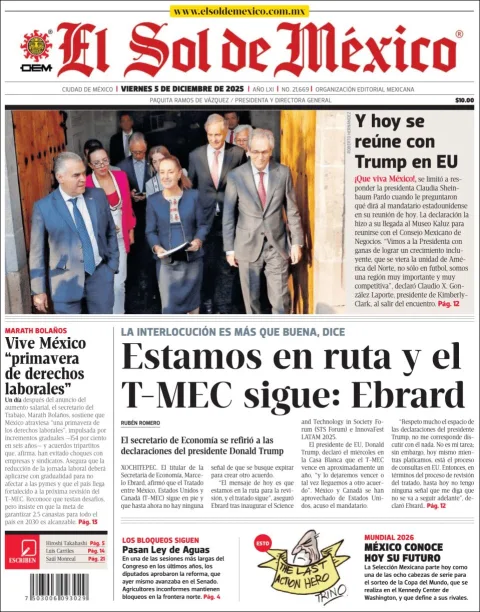 Portada de El Sol de Mexico del viernes, 5 de diciembre de 2025