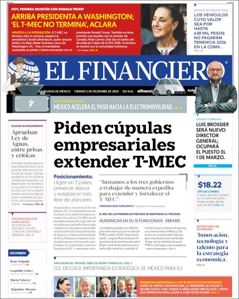Portada de El Financiero del viernes, 5 de diciembre de 2025