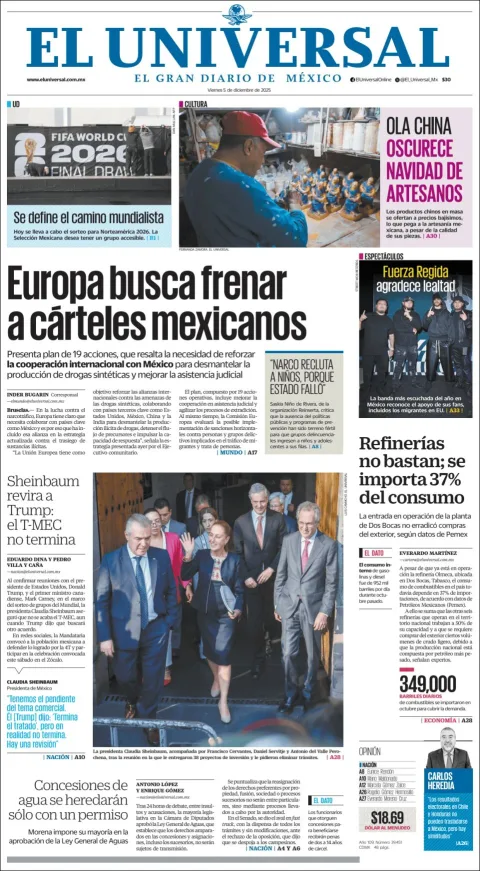 Portada de El Universal del viernes, 5 de diciembre de 2025