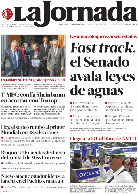Portada de La Jornada del viernes, 5 de diciembre de 2025