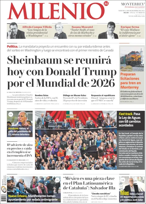 Portada de Milenio del viernes, 5 de diciembre de 2025