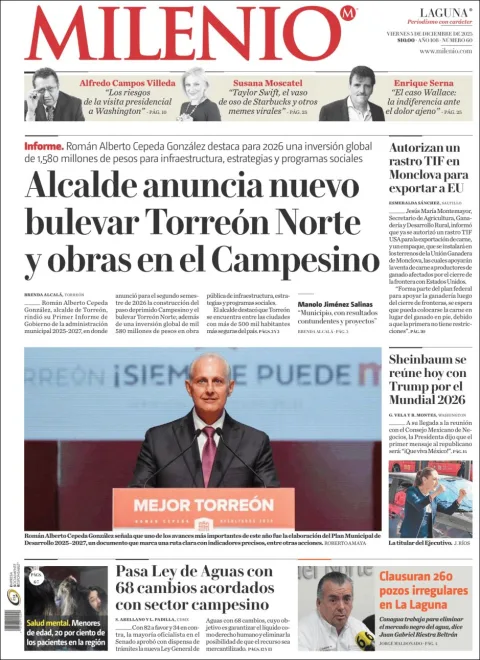 Portada de Milenio Laguna del viernes, 5 de diciembre de 2025