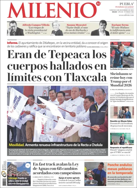 Portada de Milenio Puebla del viernes, 5 de diciembre de 2025
