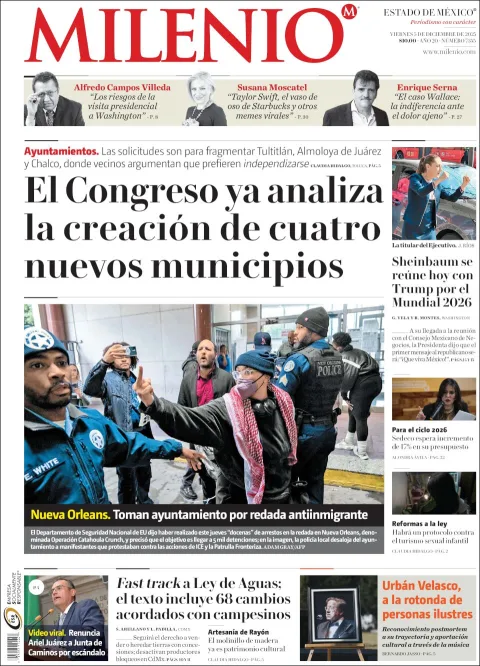 Portada de Milenio Edo de Mexico del viernes, 5 de diciembre de 2025