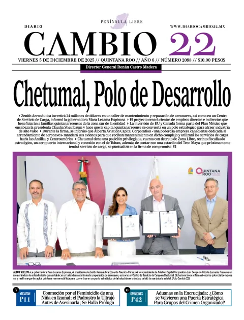 Portada de Diario Cambio 22 (portada) del viernes, 5 de diciembre de 2025