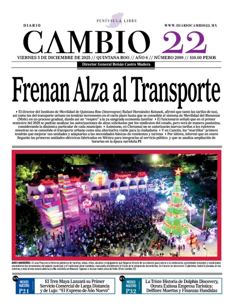 Portada de Diario Cambio 22 (contraportada) del viernes, 5 de diciembre de 2025