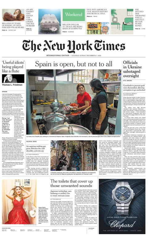 Portada de The New York Times (international) del sábado, 6 de diciembre de 2025