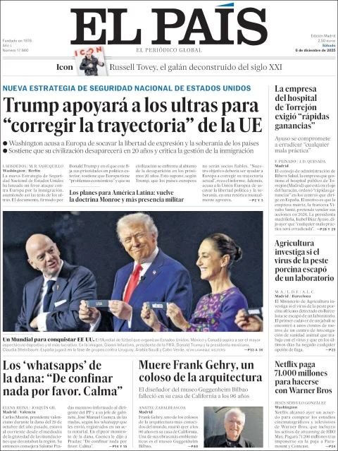 Portada de El Pais del sábado, 6 de diciembre de 2025