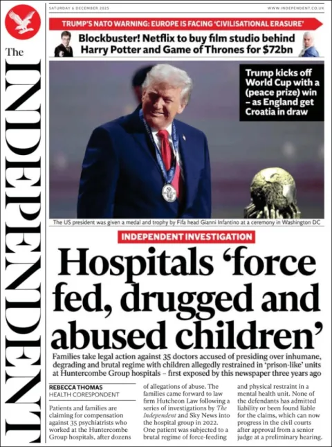 Portada de The Independent del sábado, 6 de diciembre de 2025