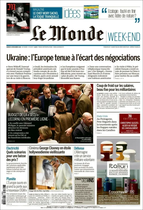 Portada de Le Monde del sábado, 6 de diciembre de 2025