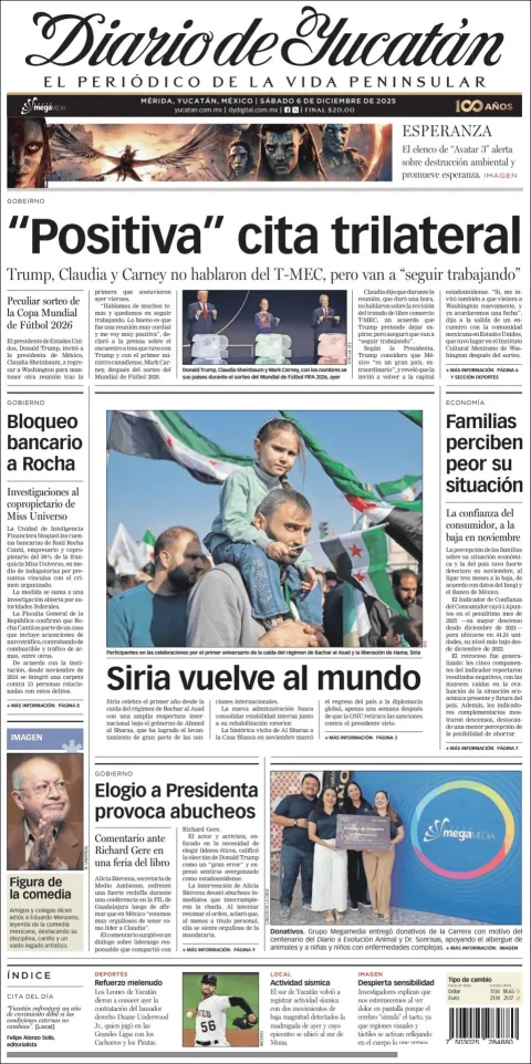 Portada de Diario de Yucatán del sábado, 6 de diciembre de 2025