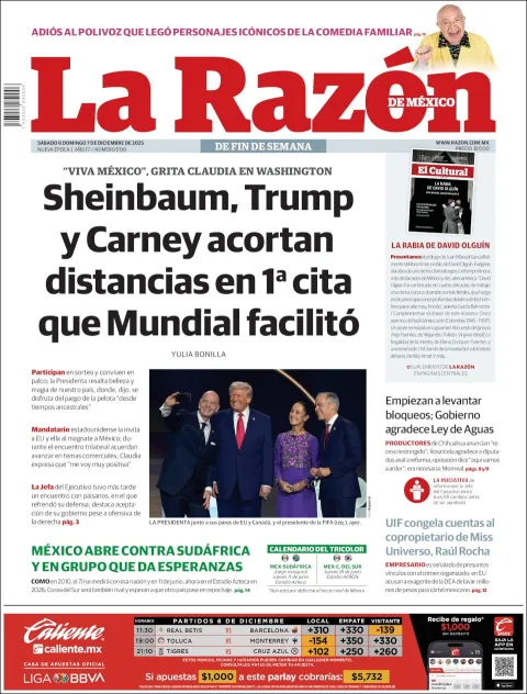 Portada de La Razon del sábado, 6 de diciembre de 2025