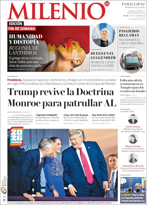 Portada de Milenio Tamaulipas del sábado, 6 de diciembre de 2025