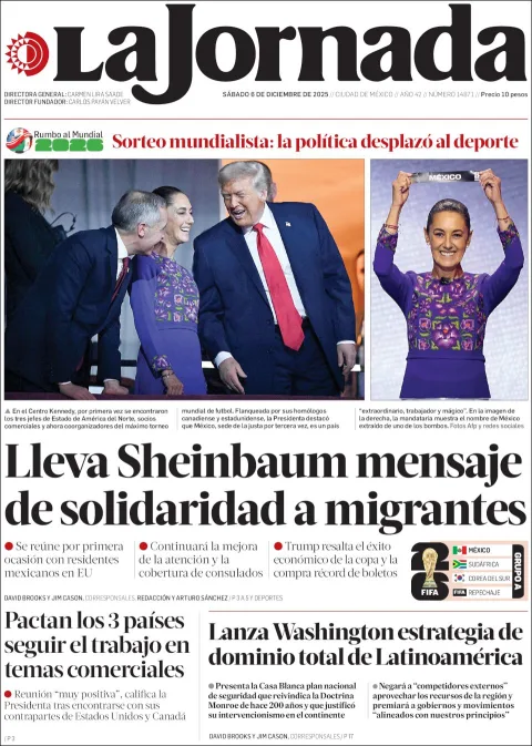 Portada de La Jornada del sábado, 6 de diciembre de 2025