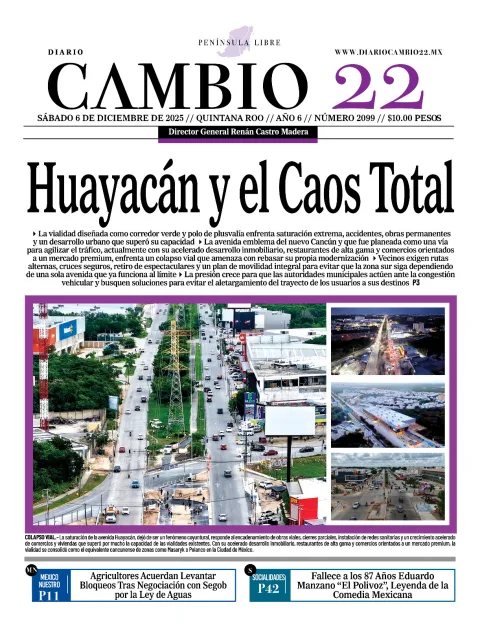Portada de Diario Cambio 22 (portada) del sábado, 6 de diciembre de 2025