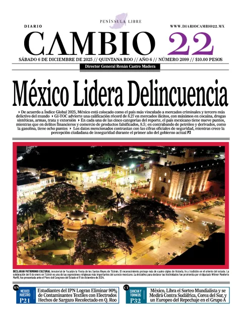 Portada de Diario Cambio 22 (contraportada) del sábado, 6 de diciembre de 2025