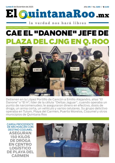 Portada de El Quintana Roo (portada) del lunes, 8 de diciembre de 2025